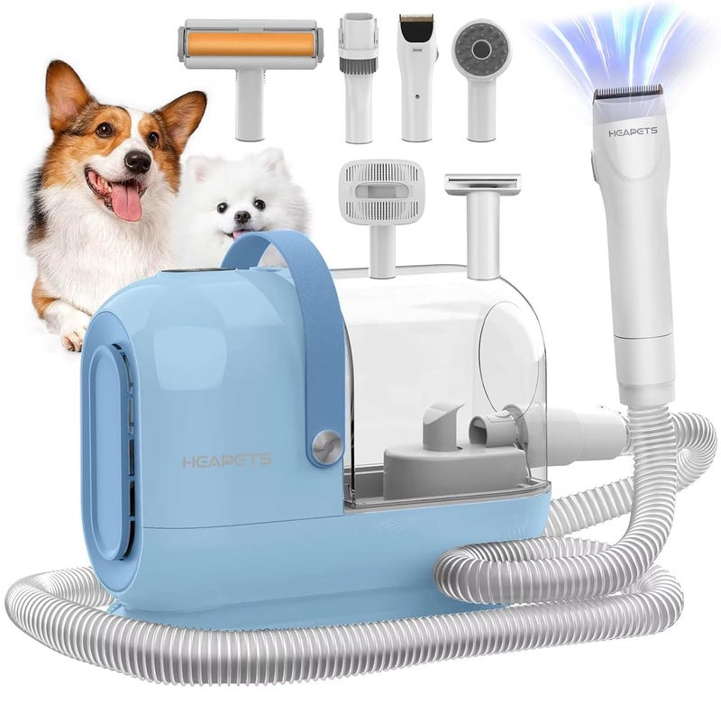 HEAPETS Dog Grooming Vacuum Kit - 3L Vacuum with 7 Tools, Low Noise Electric Clipper and Brush for Pet Shedding at Home, Blue - Image 1